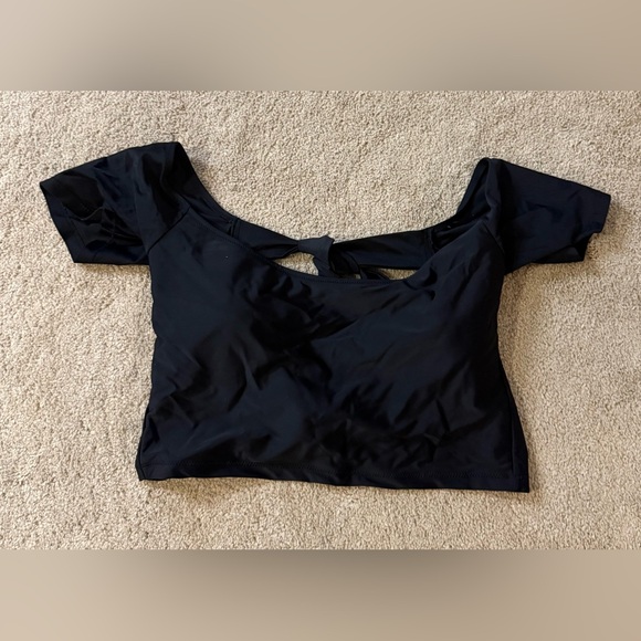 Sam Edelman Off Shoulder Bikini Top Black Tie Back Crop Swim Top Size L - Picture 4 of 6